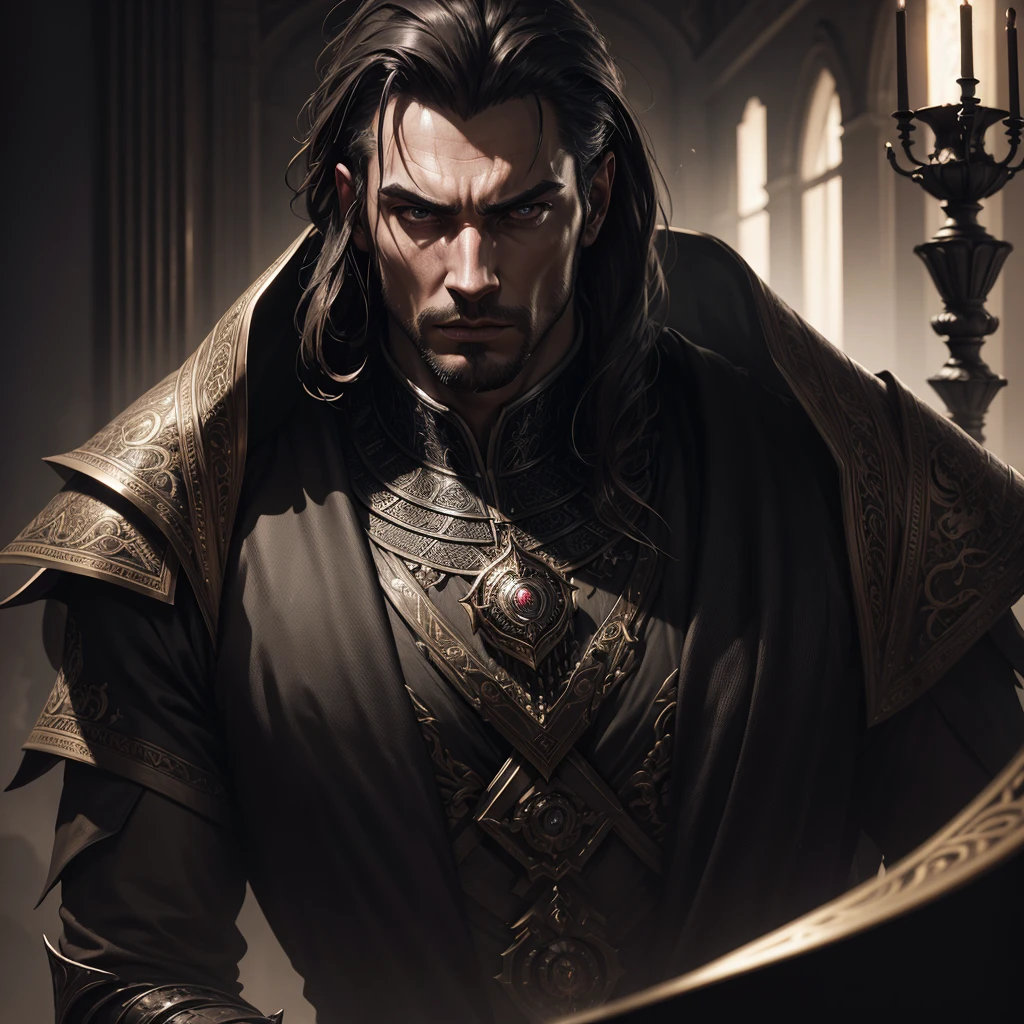 elegant man, tyrant, intelligent, controlling, tall, strong, rpg, highly detailed portrait, dramatic lighting, cinematic composition, moody atmosphere, chiaroscuro, intricate details, sharp focus, photorealistic, 8k, masterpiece, concept art