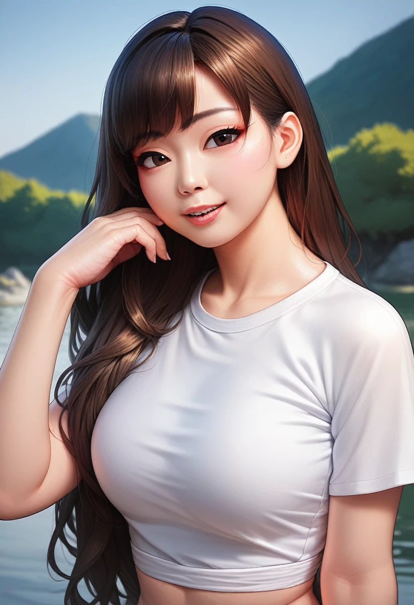 Asian woman with long brown hair and white shirt, gorgeous young Korean with fair skin showing all top of head, Beautiful Korean young woman, beautiful Korean, beautiful asian, beautiful young asian, beautiful asian girl, asian girl with long hair, asian beautiful face, young asian, korean girl, Korean, a young asian, Young cute Korean face