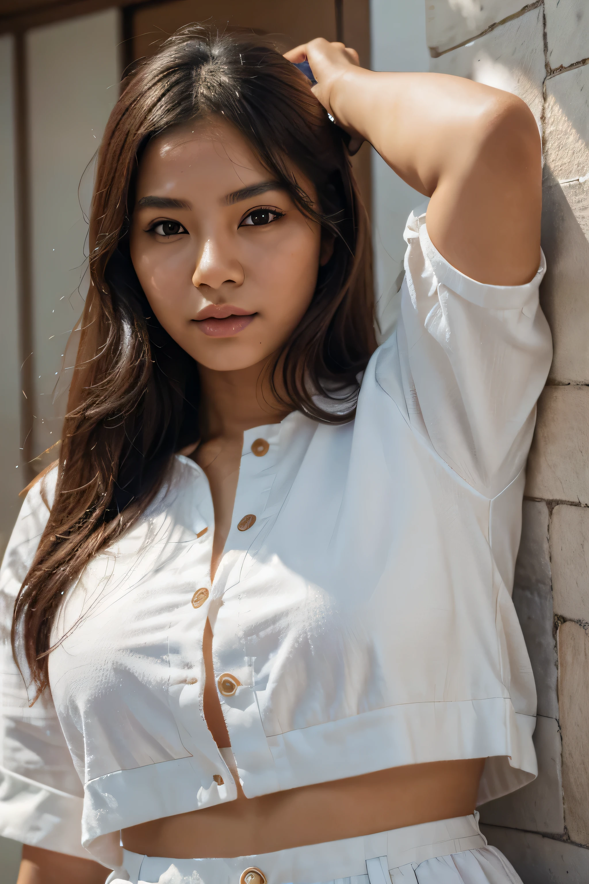 1 Peruvian girl, detailed face, Soft skin texture, beautiful and detailed, korean fashion clothes, whole body, detailed fabric texture