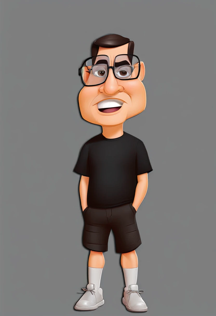 8k, cartoon man with glasses and a black shirt standing in front of a gray background, in cartoon style, cartoon artstyle, caricature style, cartoon digital art, caricature illustration, toon rendering, digital art cartoon, cartoon portrait, cartoon digital painting, charicature, harry volk clip art style, caricature!!!, high detailed cartoon, cartoon image, caricatural