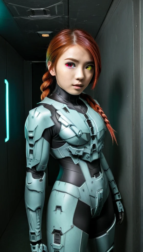 1 Girl、((glowing eyes, red eyes)), Medium Bust、solo、red Hair、Braid、Mobile Race Suit、Shoulder Armor、ceiling、Wide Shot、Looking Ahead、zipup suit 、Closed Mouth、Highest quality、medium quality、22 years old、Mobile Trace System、cockpit、Asian、CyborgCosplay

