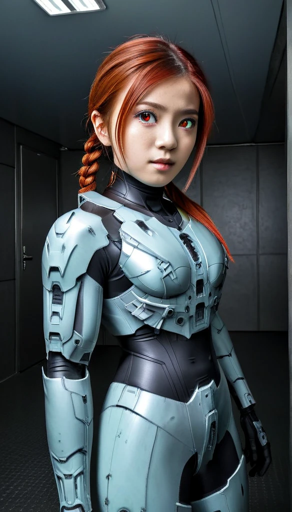 1 Girl、((glowing eyes, red eyes)), Medium Bust、solo、red Hair、Braid、Mobile Race Suit、Shoulder Armor、ceiling、Wide Shot、Looking Ahead、zipup suit 、Closed Mouth、Highest quality、medium quality、22 years old、Mobile Trace System、cockpit、Asian、CyborgCosplay

