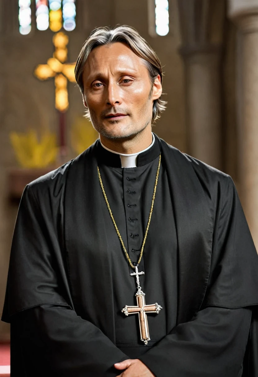 Mads Mikkelsen as a priest