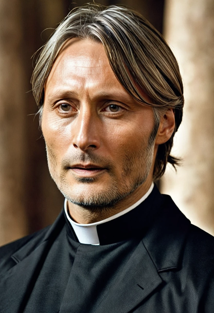 Mads Mikkelsen as a priest