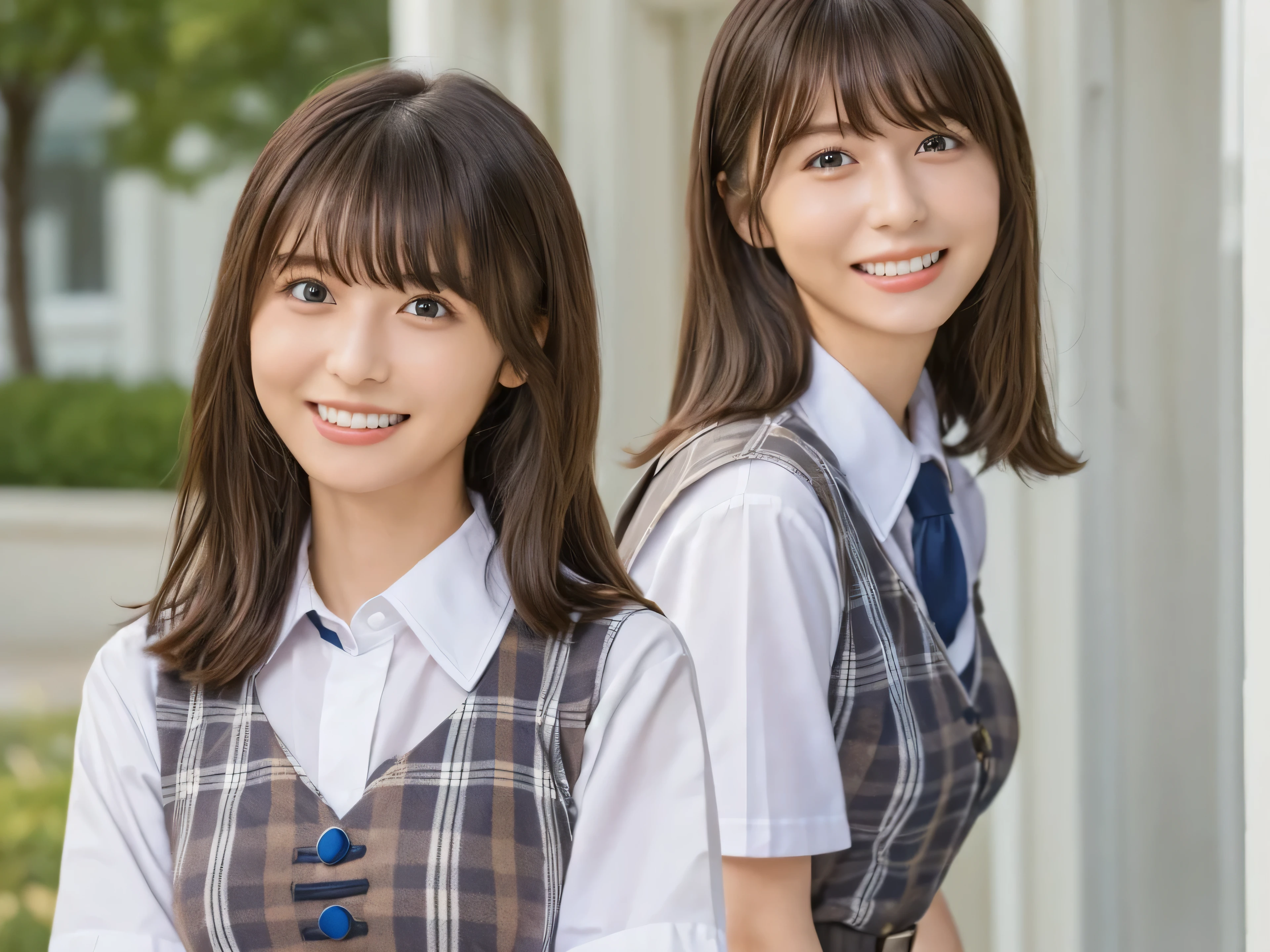 One Girl, (服の上からでもわかるVery large 、School white summer shirt、school summer uniform、Beautiful girl, Delicate girl:1.3), (24-years-old:1.3),(Smiling with teeth showing、Cute smiling eyes、Cute loose perm、Braid only the bangs、Fluffy hair、Medium Short Hair、Wrapping a leather belt、Wear a checked miniskirt、Round and ample breasts waist、Photo from the waist up:1.4)
Very beautiful eyes, (School uniforms:1.3), (Very large breasts:0.5), yes, Parted bangs, Light brown hair,
, (:1.0),
, (masterpiece, Highest quality, Super detailed, Detailed face, 8k)