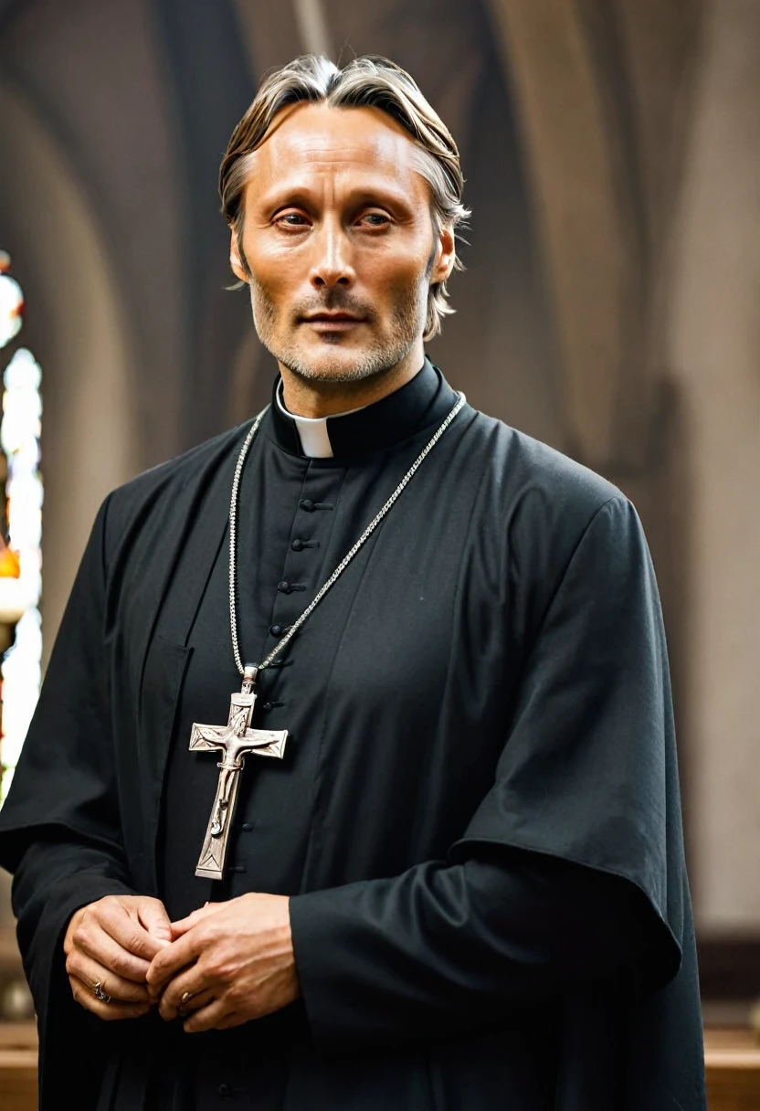Mads Mikkelsen as a priest