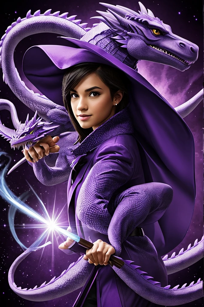 Incognito magician with a purple dragon background