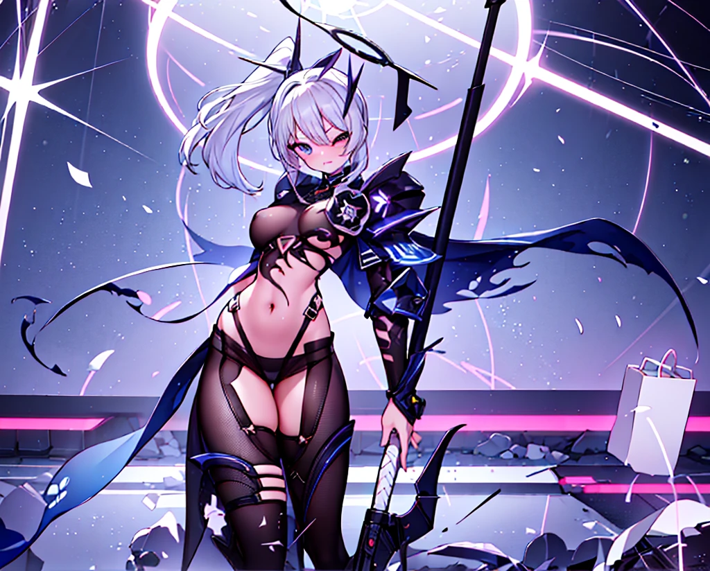 (remover censura) Generate the same character as the image, (keep character colors), Full HD, 4K, no blur, High definition, neon lights around, (((blinking an eye))), ((open clothing) pantyhose, Show thighs, perfects eyes, no blemishes, no blur, へそ, niplles, large and detailed breasts, best qualityer, raytracing, face detailed, parde paper 8k, (high resolution), sensuous,