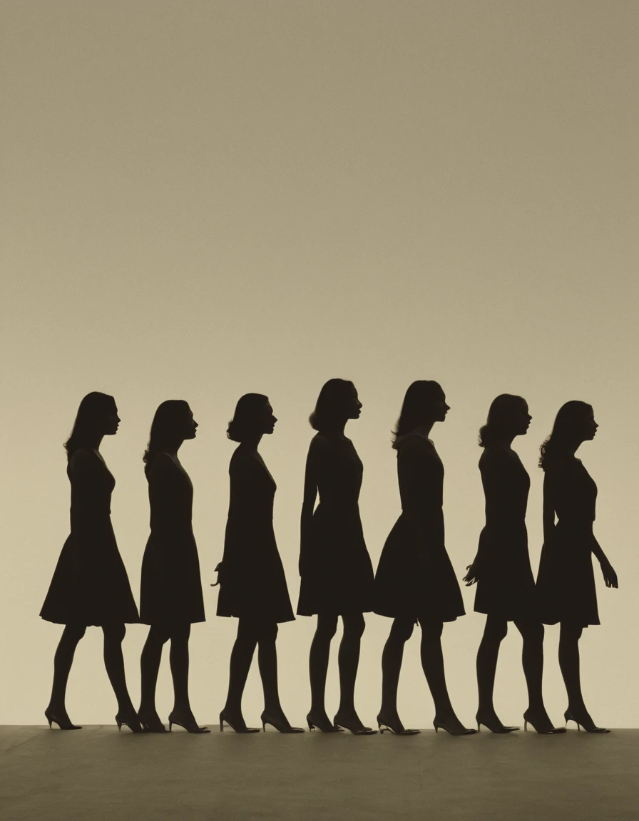 薄tenebrosa部屋に佇むFive women, boundless, generic, silhuette, , boundless, contra-luz, tenebrosa、searchlight、A long shadow stretching forward、Five women、hearing、Remaining evenly spaced, virado para a frente