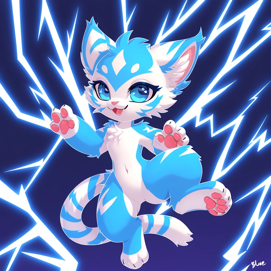 tiger kitten blue n white in lightning art style