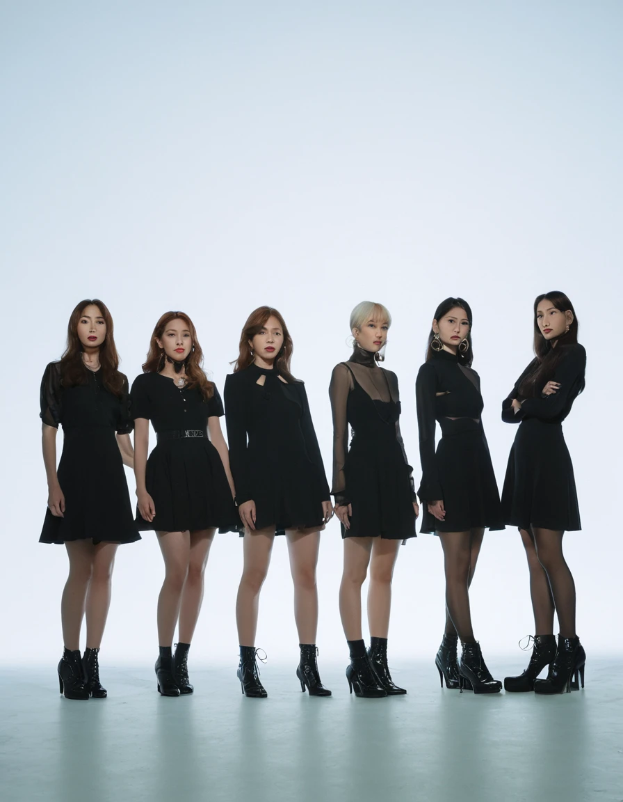 薄tenebrosa部屋に佇むFive women, boundless, generic, silhuette, , boundless, contra-luz, tenebrosa、searchlight、A long shadow stretching forward、Five women、hearing、Remaining evenly spaced, virado para a frente, kpop idols