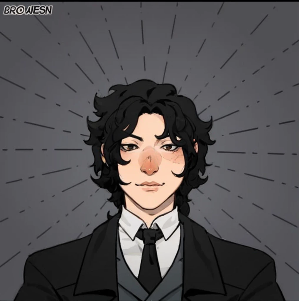 ((best qualityer)), ((work of art)), (detailded), 1 girl, ombro to ombro sweater, anime guy with black hair and suit and tie, handsome guy in demon slayer art, inspired by Okumura Masanobu, he is wearing a suit, demon slayer rui fanart, kentaro miura manga art style, inspired by Okumura Togyu, not anime style, in his suit, kentaro miura 2d art style, golden earring in the middle of the ear, medium lips and golden brown eyes