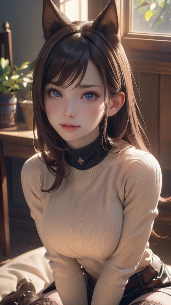 (random porn pose),(Highest image quality,(8k),ultra-realistic,best quality, high quality, high definition, high quality texture,high detail,beautiful detailed,fine detailed,extremely detailed cg,detailed texture,a realistic representation of the face,masterpiece,Sense of presence),sweater,tight mini skirt,stockings,Engineer boot