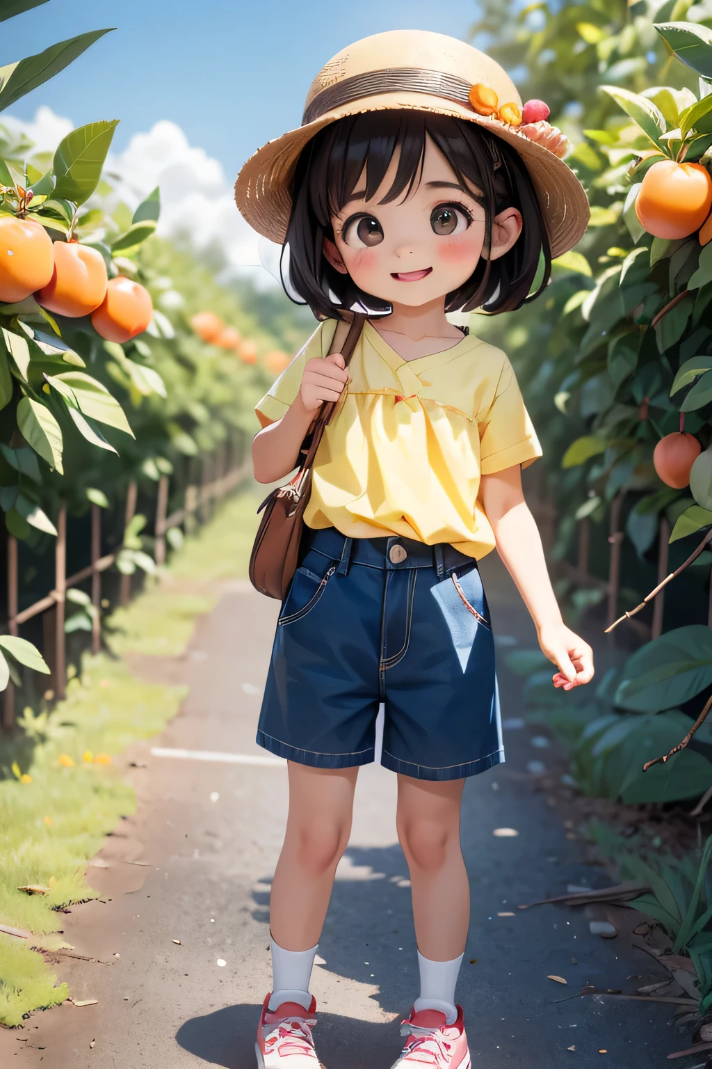 Highest quality、High resolution、Detailed Background、(Beautiful face in every detail:1.4)、Anatomically correct、(Normal number of fingers:1.2)、(Detailed facial expressions)、Teenage beauty、Highly detailed face、Light color hair、Braided Ponytail、Braided bob cut、cute hairstyle、cute gesture、Fun atmosphere、A big smile、smile、Refreshing atmosphere、apple、mandarin orange、peach、
(Girls enjoying fruit picking:1.5)、
On top of a hill with a blue sky、wood々The sunlight shines through、I found some ripe red fruit.、
Holding hands with friends、Climbing from a high branch、Picking sweet-smelling grapes、
A fun time filled with smileemories that remain in my heart、
Now, what color fruit will be next?、Can you find it?、Let's all gather together and eat、
Summer memories: Fruit picking、Running around under the blue sky、apple、mandarin orange、Collected peaches、
I had a great time、A memorable summer day、
A cute T-shirt with fruit prints and colorful colors.、
A flared dress made of lightweight material、Comfortable denim or cotton shorts、
Flared skirts, culottes, etc.、Comfortable flat or sports sandals、Lightweight and breathable sneakers、Caps and hats that are easy to crush、
The color is red, reminiscent of fruit.、yellow、orange、Green etc. gives a lovely impression、cute