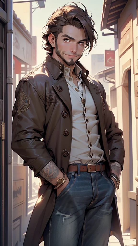 (male:1.5), muscle, 1boy, big muscle, pectoral, muscular, Mature man,45 year old man,adult,1 man, old macho man,an extremely detailed face, (((brown_eyes:1.3))),intricate eyes,beautiful detailed eyes,symmetrical eyes,short hair,(((red very short beard, red very short beard))), gold eyes, red hair,perfect face, red hair, nice hair style,(perfect hands, five fingers), ((detailed face)),
smile,
(ultra-detailed:1.3), beautiful detailed glow, finely detailed, ultra-detailed,
arabian,elegant,
(open coat, arabian fashion,arabian coat, jeans,white shirt, masculine features, modern style,arabian clothes),(((dark brown coat, dark brown coat outfit, wearing a dark brown coat:1.3,arabian dark brown coat))),(arabian jewelry,intricate necklace),((bulge in pants)),(((intricate outfit,intricate clothes,ornate outfit))),
(dynamic pose:1.0),embarrassed,(centered,scale to fit dimensions,Rule of thirds),
inside,indoor,((palace in Arabia, palace in Arabia background)),scenery:1.25,((intricate scenery)),
(Glossy winter ornaments),highres,sharp focus,(ultra detailed,extremely detailed),(photorealistic artwork:1.37),(extremely detailed CG unity 8k wallpaper),(((vibrant colors,vibrant theme))),(intricate),(masterpiece),(best quality),artistic photography,(photography taken by sldr),(intricate background),perfect rendered face,perfect face details,realistic face,photo realistic,((intricate detail)),(((realism))),