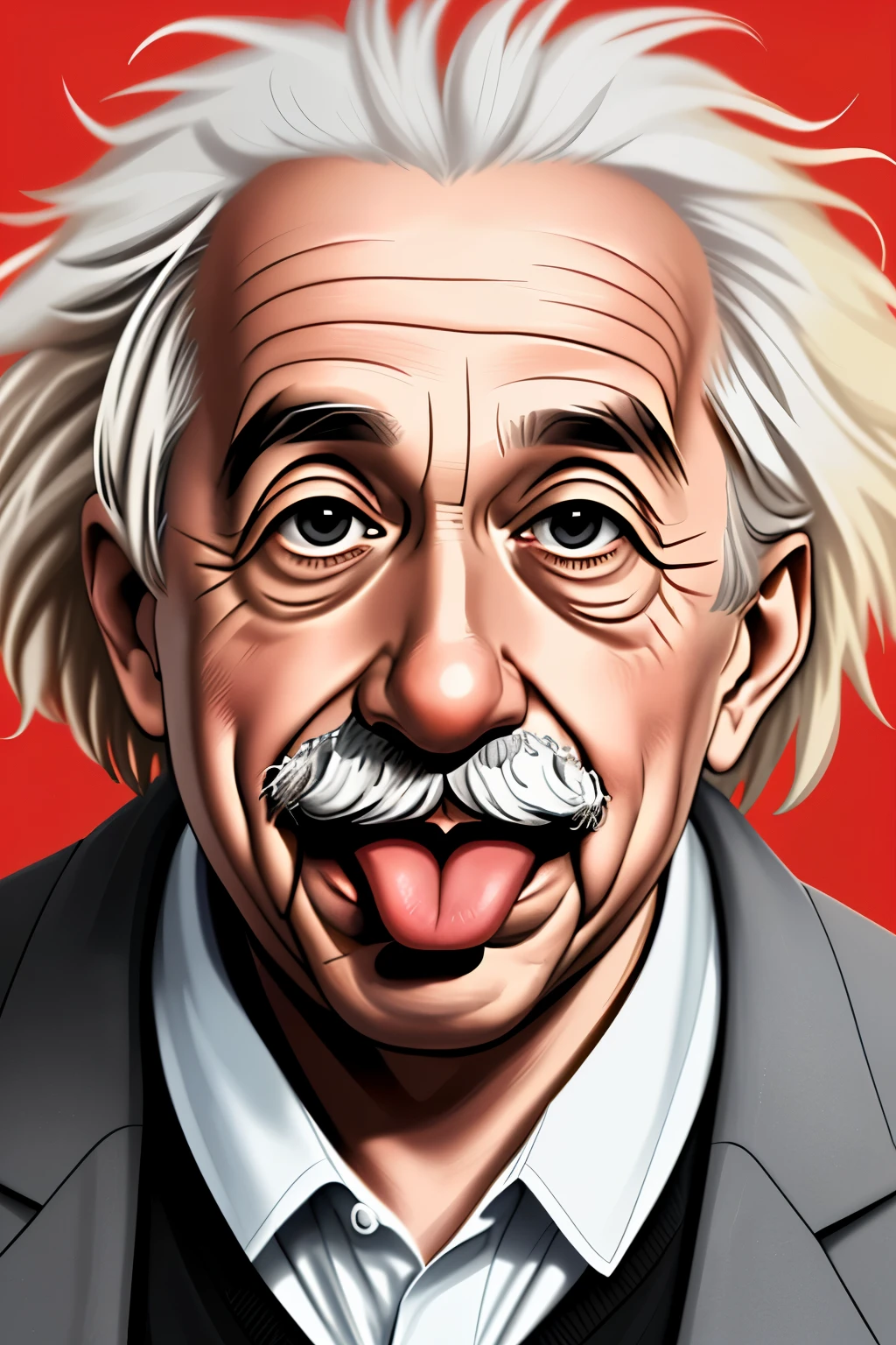 Create an iconic image that combines the famous portrait of Albert Einstein with his tongue sticking out and making a face