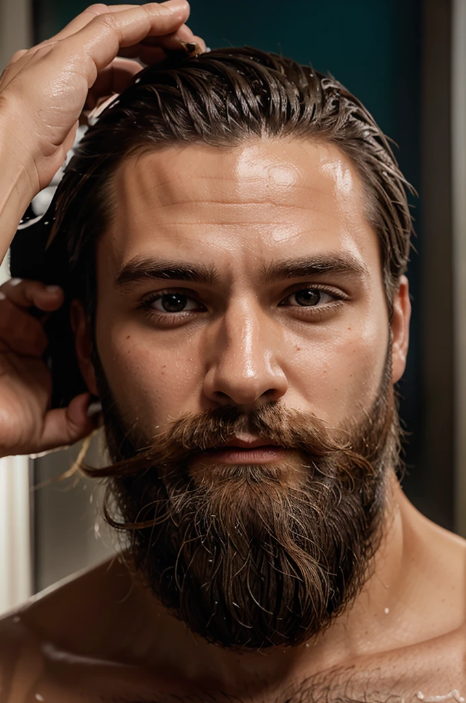illustration for advertising shaving foam with a handsome man in a beard