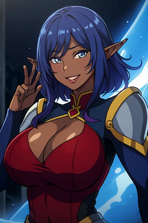 An cheered up-style artwork depicting Delva Celebrian from the game Youkoso Sukebe Elf no Mori E.

Label: Delva Celebrian, cheered up, detailed eyes, detailed lips, chinese dress,  smiling expression, intense look, glowing emblem in hand, dynamic pose, mystical background, vibrant colors, digital art, high resolution, Professional quality, giant breasts, neckline, Huge , whole body.