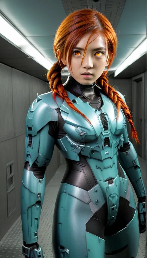 1 Girl、((glowing eyes, red eyes)), Medium Bust、solo、red Hair、Braid、Mobile Race Suit、Shoulder Armor、ceiling、Wide Shot、Looking Ahead、zipup suit 、Closed Mouth、Highest quality、medium quality、22 years old、Mobile Trace System、cockpit、Asian、CyborgCosplay

