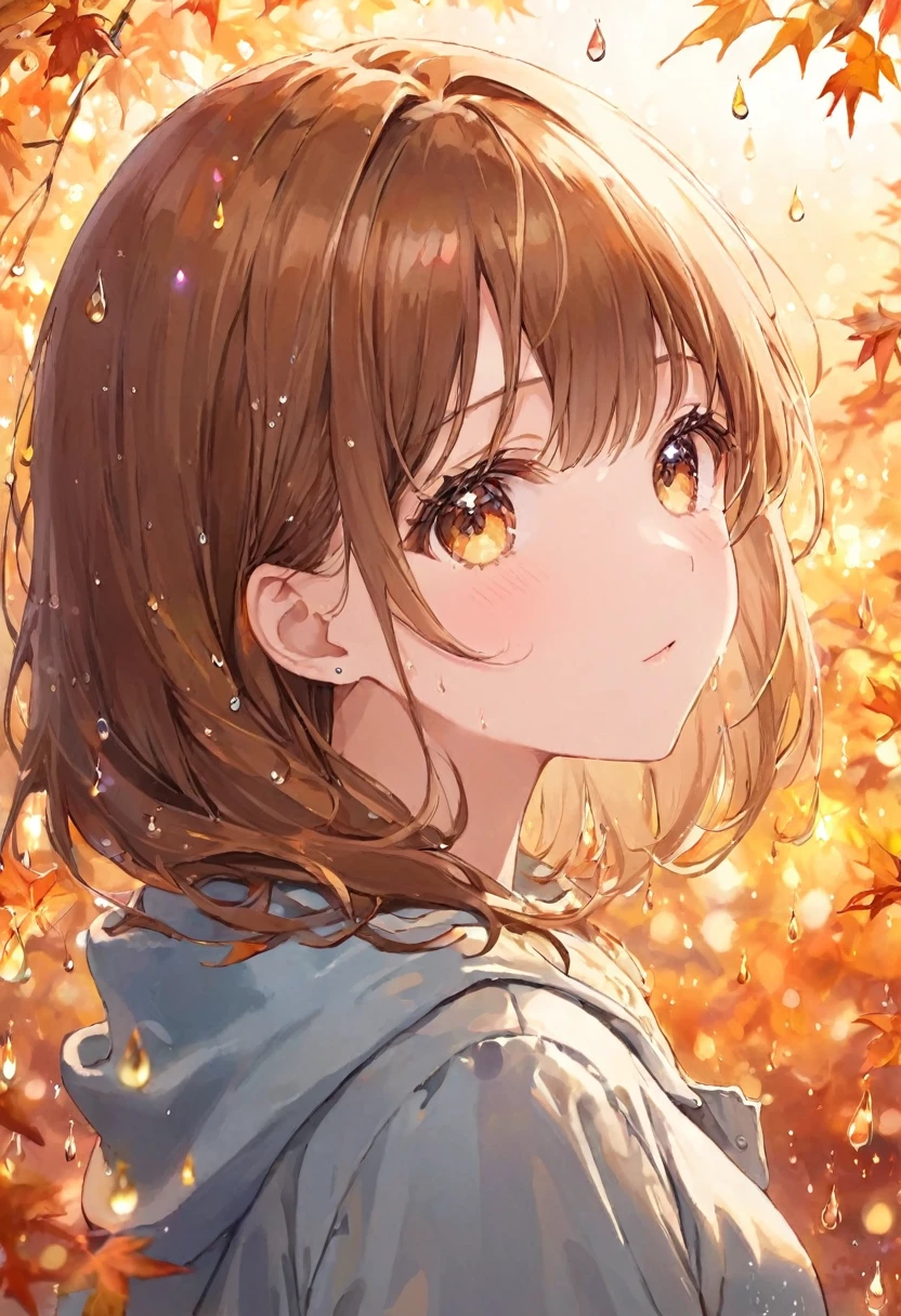 girl, Bright design, pastel colour, Drops of ink, Autumn lights、Brown Hair Color、