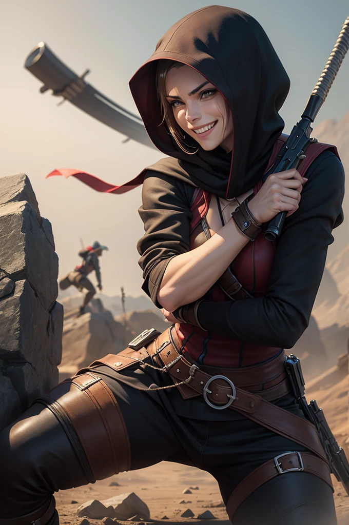 pose of assassin, killing someone, Grinning