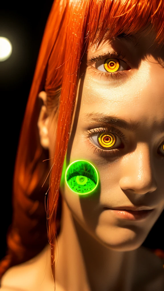 master part, best quality, portraite, (standing alone), Makima \ (chain saw man \), (20 year, mature face, fresh and beautiful), Standing, (redhead), (bright glowing eyes: 1.4), (gold eyes: 1.3), bangss, medium, transparent bikini, tie, gazing, (disgust, sorrido), (Evil: 1.2), gazing para o espectador, (narrowed eyes), High definition, (gazing para o espectador: 1.15), darkness background, background blur,