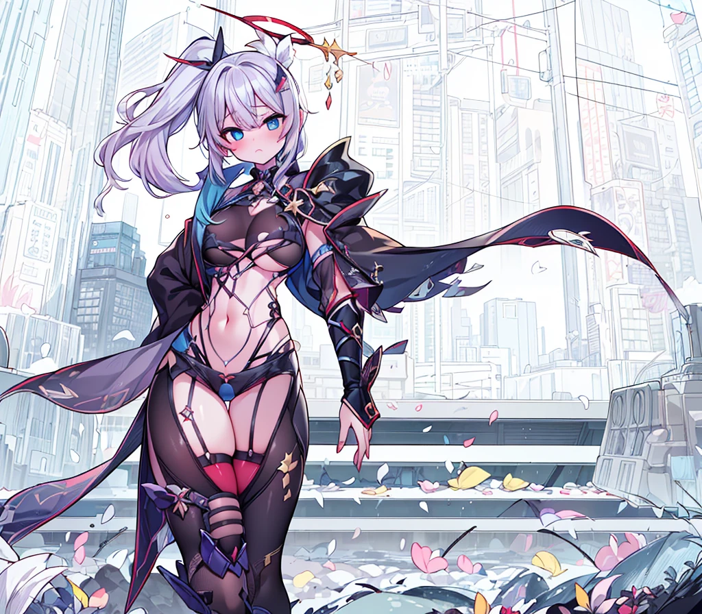 (disable censorship) Generate the same character as the image, (keep character colors), do not change character colors, Full HD, 4K, no blur, High definition, (((blowing a kiss to the spectator))), ((open clothing), two color eye, (red and blue), pantyhose, Show thighs, perfects eyes, no blemishes, no blur, へそ, niplles, large and detailed breasts, best qualityer, raytracing, face detailed, parde paper 8k, (high resolution), sensuous,