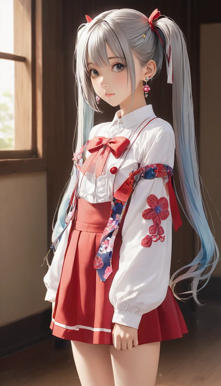 (masterpiece, Highest quality:1.2), One girl, alone,bony body、、Twin tails、Earrings