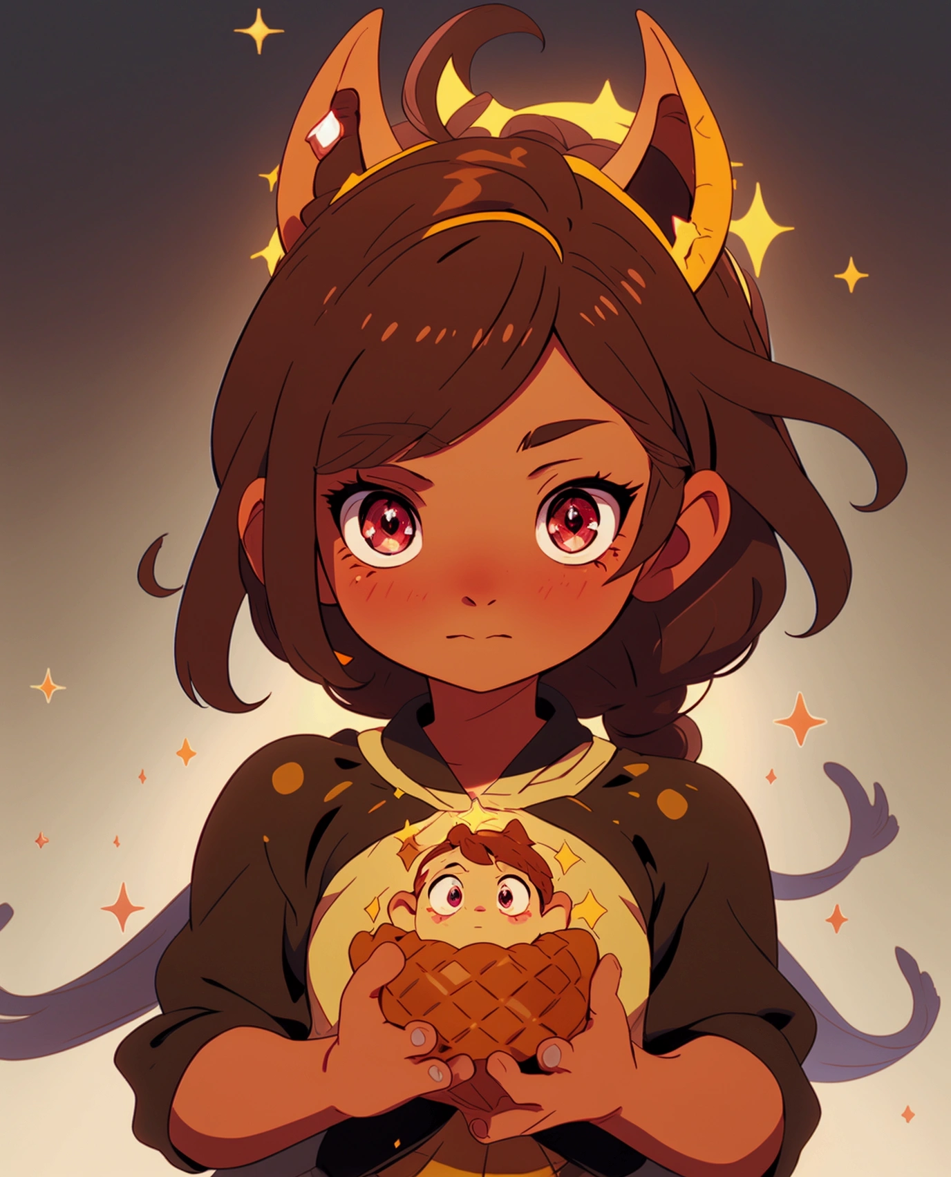 cute boy with brown hair as image prompt and dark maroon eyes that glitter, no weird hands, no weird mouth, no weird breast