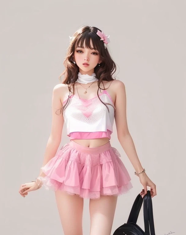 Slim woman dressed in pink with white