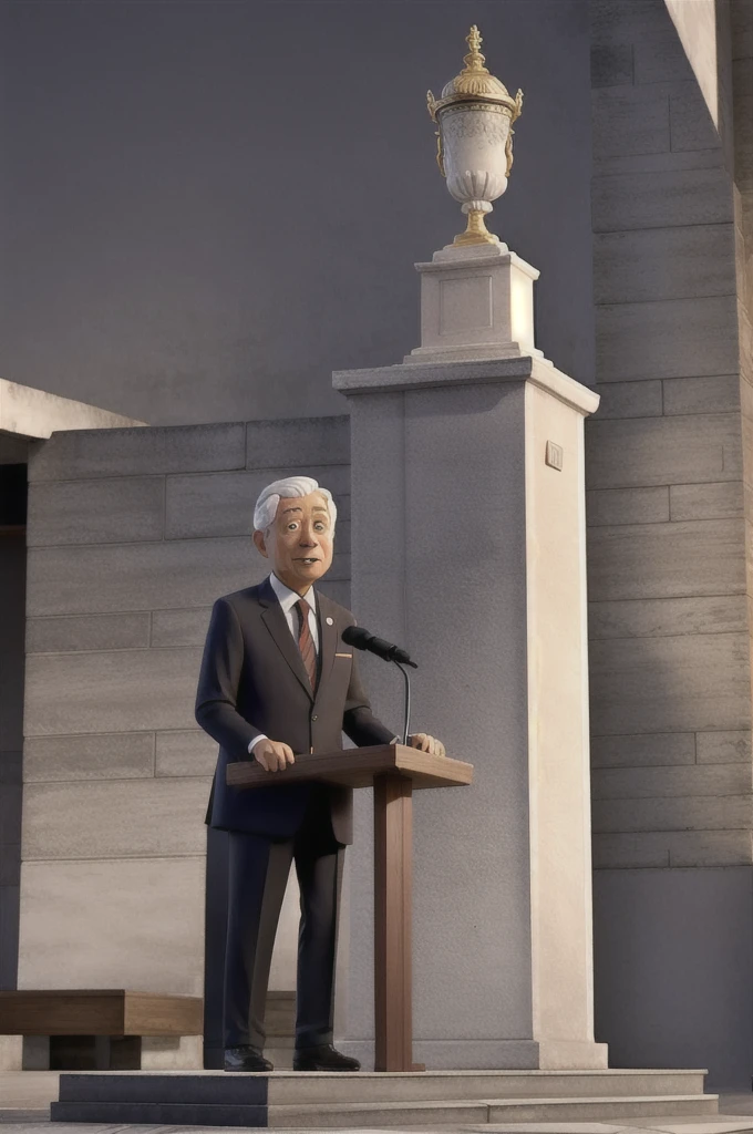 A president standing on podium giving speech