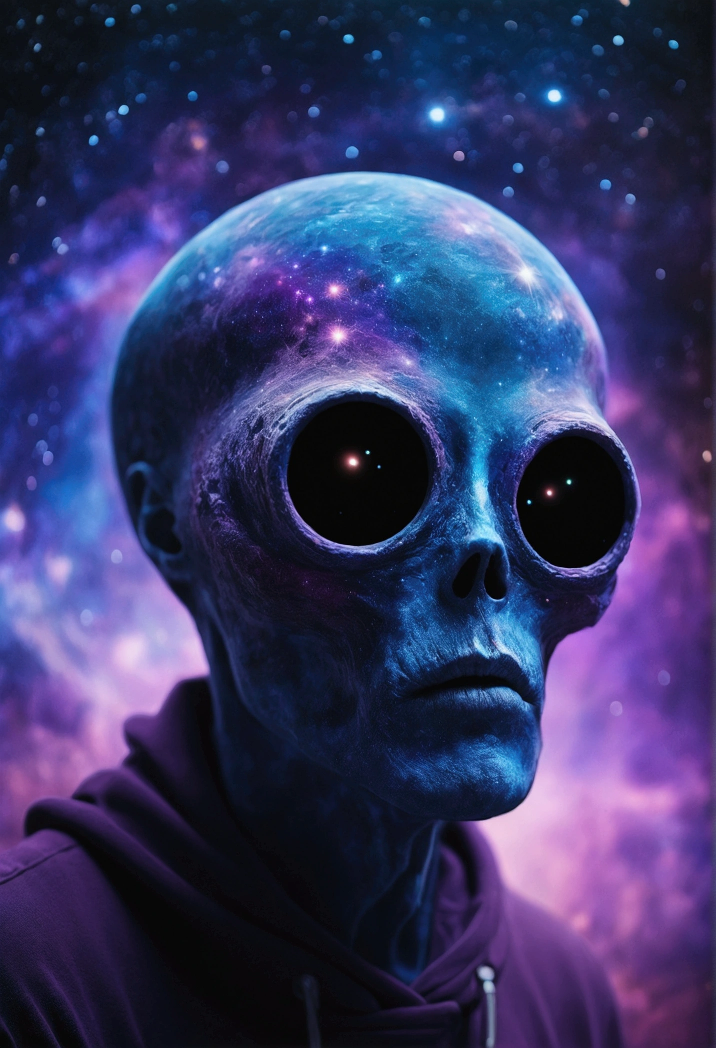 blurred image of a hazy object with blue and purple background, nebula, Deep space, portrait of a cosmic entity, psychedelic cosmic terror, surreal space, end of the universe, cosmic horror style, Scenario, paisaje