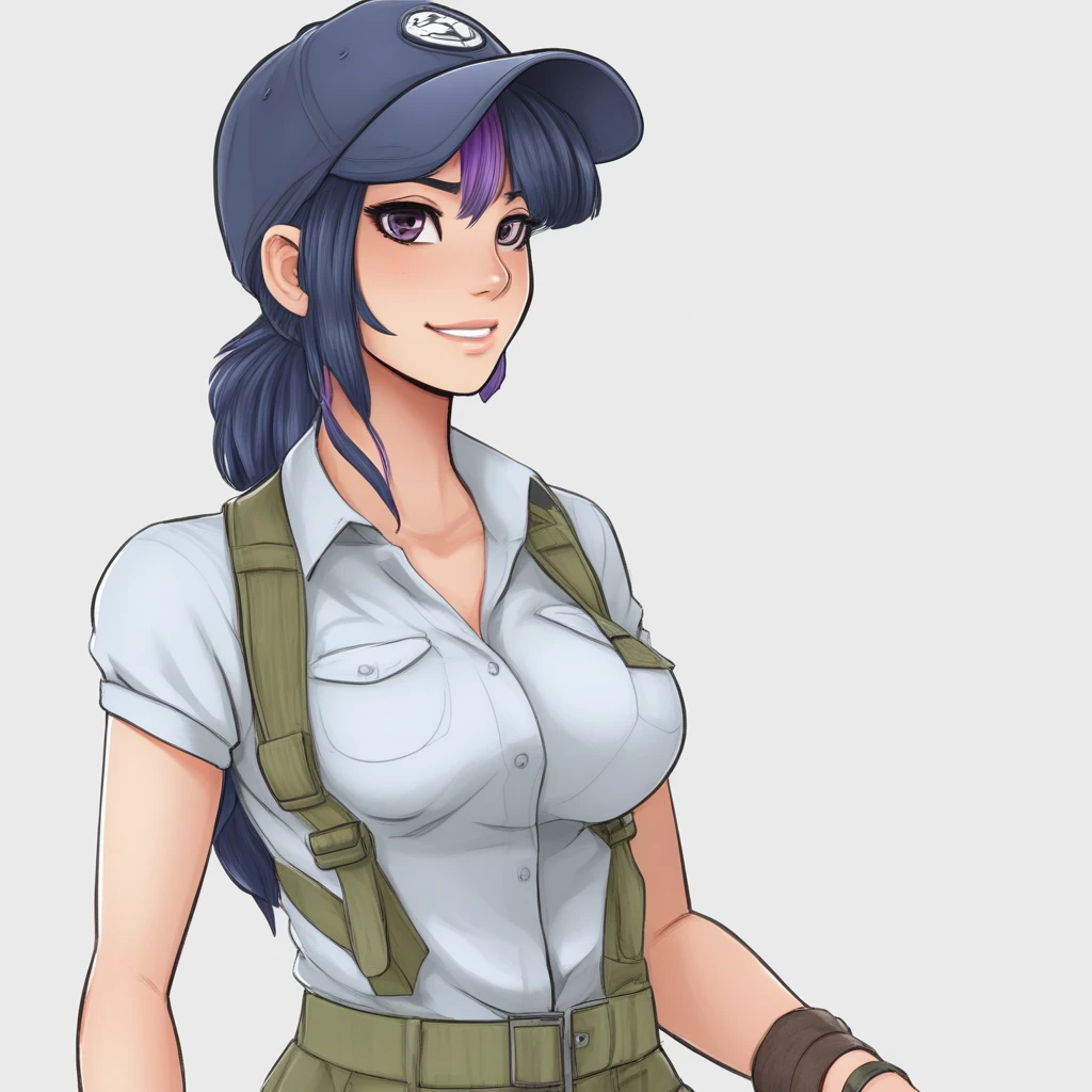 female fisherman character. facial features, hair and eyes. Detail your practical and comfortable clothing choices, including your white t-shirt, olive green cargo pants, navy blue vest, and rubber boots. anime style, 2D, 2D anime. looking to the right, ~*~aesthetic~*~, *~cinematic~*~ (masterpiece, top quality, best quality, official art, beautiful and aesthetic:1.2), (1girl), extremely detailed,(fractal art:1.1),(colorful:1.1) highest detailed,(zentangle:1.2) 2D, waifu