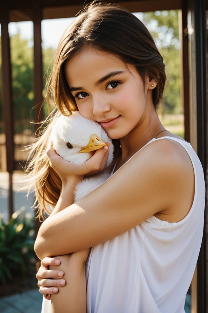 Tender chick in the arm of a beautiful girl