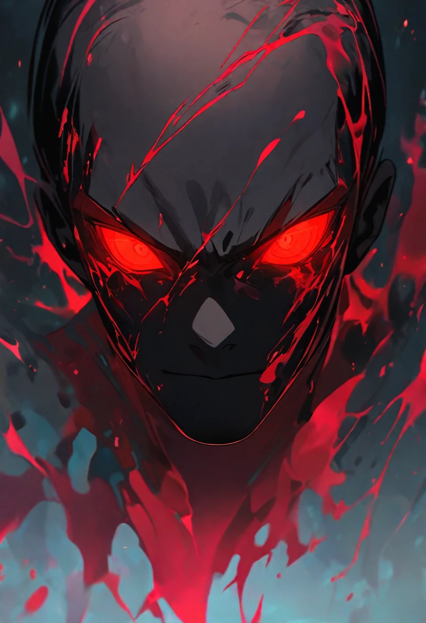 Glowing red black man with bioluminescence red eyes and background 