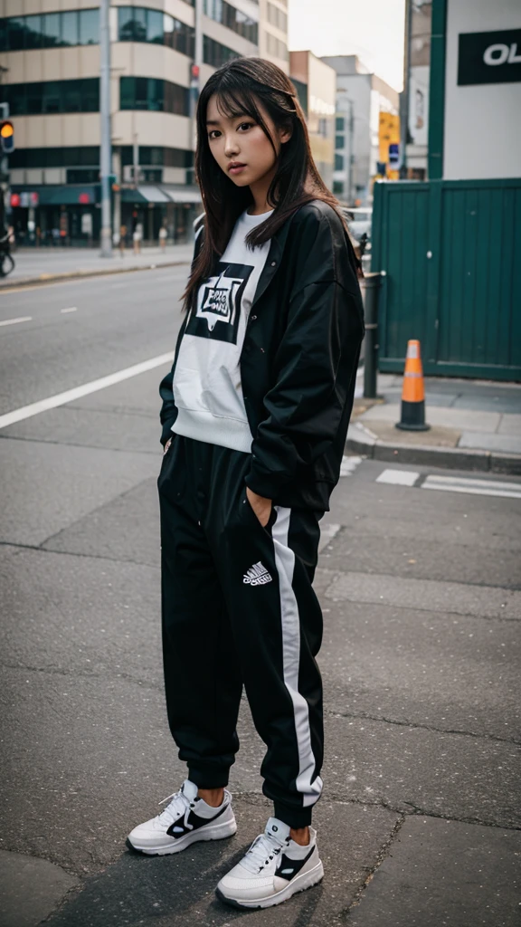 Beautiful asian girl wearing streetwear