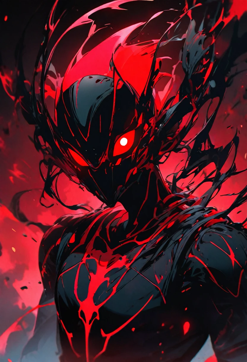 Glowing red black man with bioluminescence red eyes and background