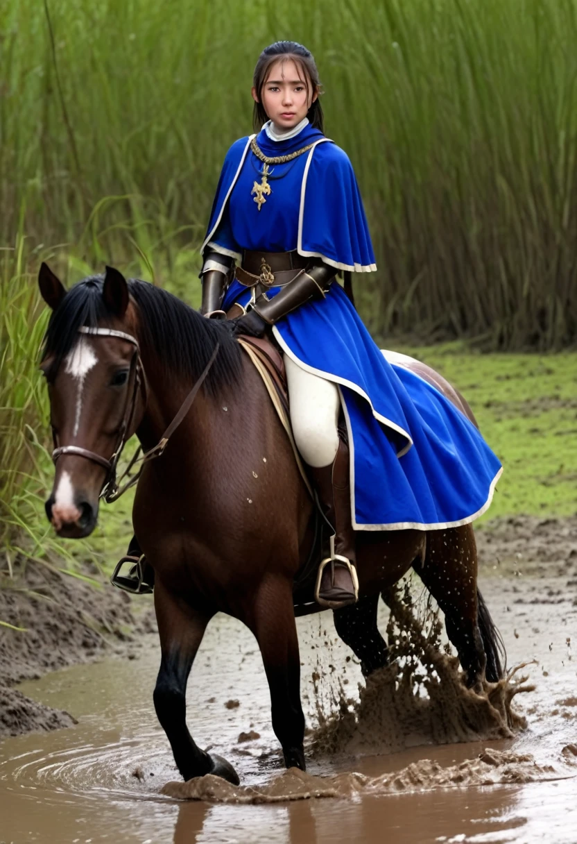 (((masterpiece))),(((Highest quality))),((Tabletop:1.4, Highest quality)), (Realな写真:1.4), in the muddy river,dirty swamp,horse ridden by girl fall over swamp,Sweaty girl,
((1 cute girl knight)),rodeo,horse standing,Surprised face,stumble,aggressive,slouch,horse standing, prancing horse in pitfall,cute,Napoléon horse sliped in pitfall,in the pitfall,Uplifting,Knight Princess,
(超High resolution:1.2),, wonderful, Very detailed CG Unity 8k wallpaper, Very detailed, High resolution,fat horse ridden by japanese girl,Double,Royal blue armor, cape and crown,Soaking in the swamp,Mud Splash,
Soft Light, Beautiful detailed girl, Droopy eyes,Very detailedな目と顔, Beautiful and exquisite nose, Beautiful and exquisite, horse ridden by a girl can't stand up because its drowned in the sticky muddy pitfall:10.0 ,Displeased face:4.0,Real,Stir,Anatomically correct,action horse riding scene while struggle fighting