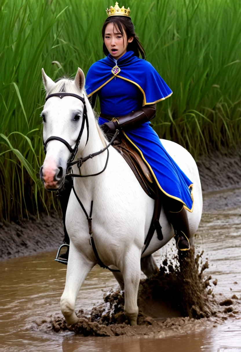 (((masterpiece))),(((Highest quality))),((Tabletop:1.4, Highest quality)), (Realな写真:1.4), in the muddy river,dirty swamp,horse ridden by girl fall over swamp,Sweaty girl,
((1 cute girl knight)),rodeo,horse standing,Surprised face,stumble,aggressive,slouch,horse standing, prancing horse in pitfall,cute,Napoléon horse sliped in pitfall,in the pitfall,Uplifting,Knight Princess,
(超High resolution:1.2),, wonderful, Very detailed CG Unity 8k wallpaper, Very detailed, High resolution,fat horse ridden by japanese girl,Double,Royal blue armor, cape and crown,Soaking in the swamp,Mud Splash,
Soft Light, Beautiful detailed girl, Droopy eyes,Very detailedな目と顔, Beautiful and exquisite nose, Beautiful and exquisite, horse ridden by a girl can't stand up because its drowned in the sticky muddy pitfall:10.0 ,Displeased face:4.0,Real,Stir,Anatomically correct,action horse riding scene while struggle fighting