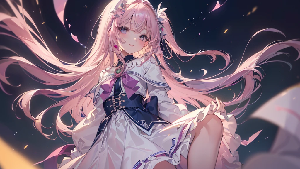 Aurelia,(((Highest quality、masterpiece、Ultra-fine、Ultra-fine、Exquisite、16K、Full HD,Asahi,high school girl,))) 、Dark Eyes、Long eyelashes、White skin、(Pale pink lips、Pale pink cheeks、thin and long)、 ((cute)) ((One person)) 、((The best smile)) 、(Wide Shot、epic proportion)、