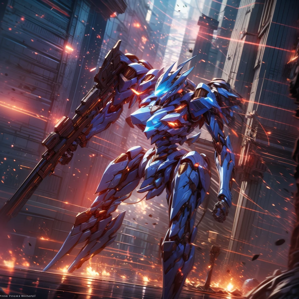 (Obra de arte, melhor qualidade:1.5)Mech branco e azul com detalhes dourados, médio, segurando uma sniper grande. Extremely detaild, 8K, HDR, natural light, cinematic lighting, masterpiece-anatomy-perfect, Ultra HD, (Battlefield:1.5), RAW photo, metallic, professional, ultra-fine painting, perfect body proportions, anatomically correct, uhd, real texture material, Anti-Aliasing, FKAA, TXAA, SSAO, Post Processing, Post Production, Tone Mapping, CGI, VFX, SFX, Hyper maximalist, Volumetric, ultra photorealultra-detailed intricate details.