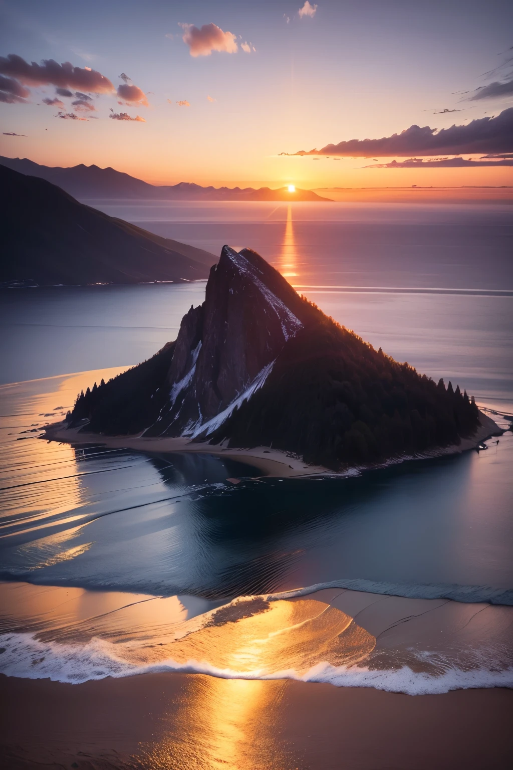 a mountain ,with sea ,sunset