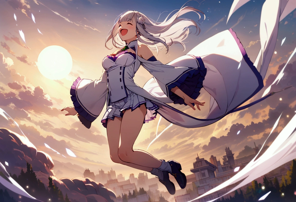 Emilia, looking at the sky, happy, full body, perfect