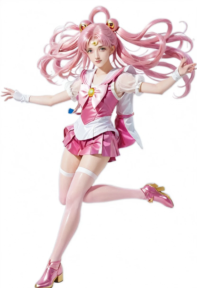 sailor girl in a pink dress and white top with a pink hair, sailor moon!!!!!!!!, the sailor moon. beautiful, pink iconic character, by Sailor Moon, sailor moon style, magical girl anime mahou shojo, inspired by Sailor Moon, pose(arms up + happy), style of magical girl, humanoid pink female squid girl, anime pose, shining pink armor