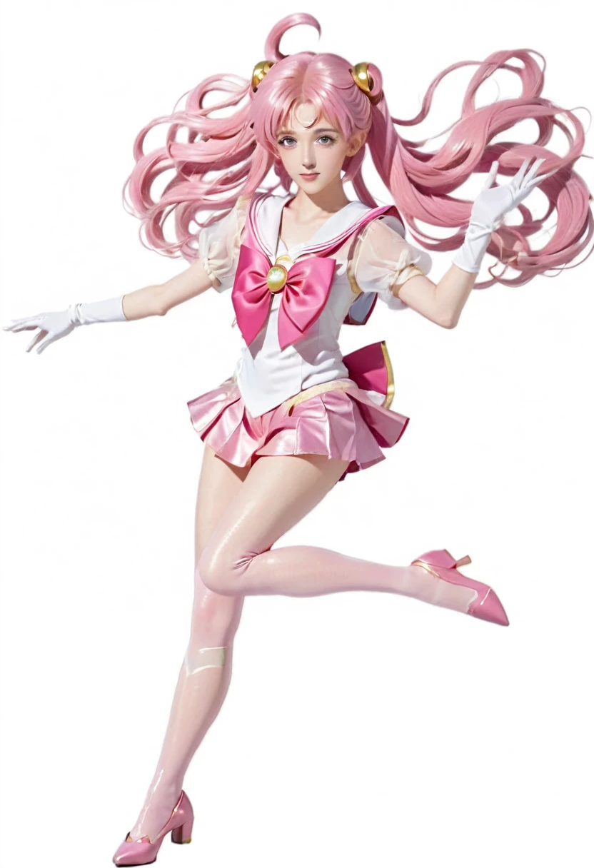 sailor girl in a pink dress and white top with a pink hair, sailor moon!!!!!!!!, the sailor moon. beautiful, pink iconic character, by Sailor Moon, sailor moon style, magical girl anime mahou shojo, inspired by Sailor Moon, pose(arms up + happy), style of magical girl, humanoid pink female squid girl, anime pose, shining pink armor