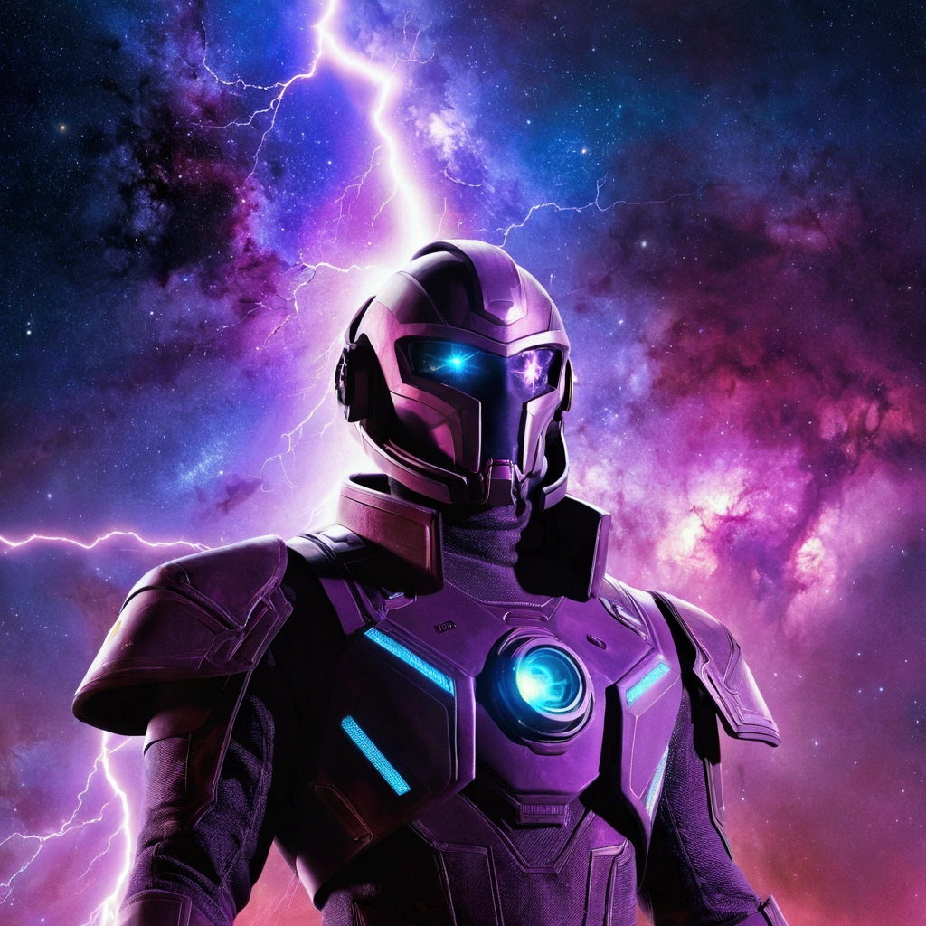 album cover, nebula, sombra de nebula, criatura em formato de nebula, universe, lightning,
