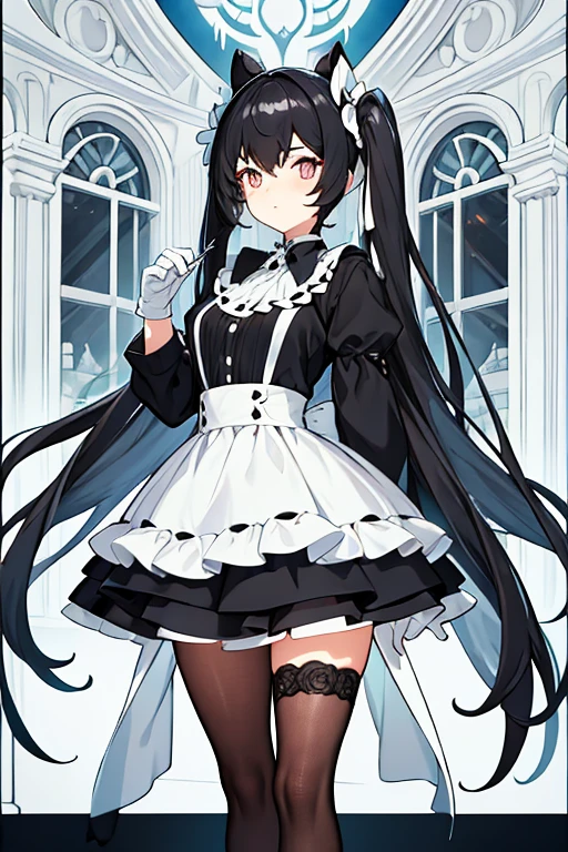 Women, hair in two black pigtails, half white half black mask, black and white dress, white gloves, chess player, I would be