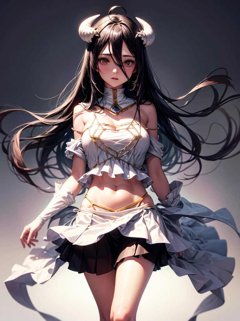 (absurdities, High resolution, ultra detailed),1girl,albedo, costume school, mini skirt, cleavenge,