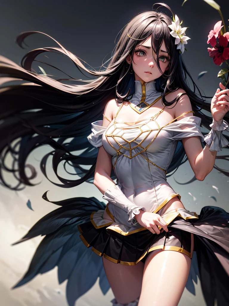 (absurdities, High resolution, ultra detailed),1girl,albedo, costume school, mini skirt, cleavenge,