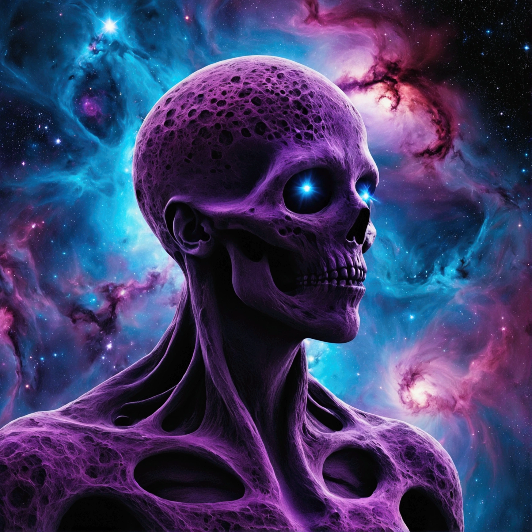 imagem arafada de uma nebula espacial com fundo azul e roxo, nebula, Space quantum death. Deep space, portrait of a cosmic entity, heat death of the universe, psychedelic cosmic terror, surreal space, end of the universe, cosmic horror style, Scenario, paisaje
